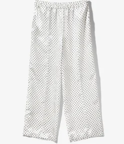 Pin Tuck Flare Pants - White - Polka Dots Sateen