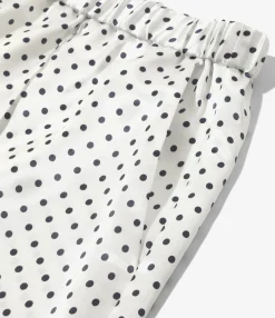 Pin Tuck Flare Pants - White - Polka Dots Sateen