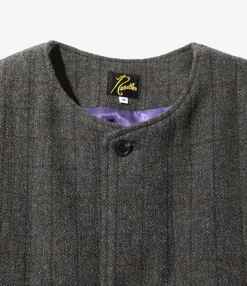 Quilted Crew Neck Jacket - Charcoal - Wool Windowpane