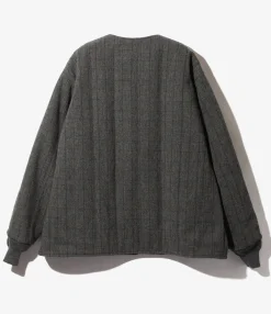 Quilted Crew Neck Jacket - Charcoal - Wool Windowpane