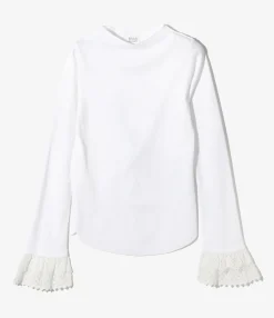 Ribbed Race Cuff Pullover Tee - White