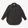 Rounded Collar Shirt - Black Poly Leopard Satin
