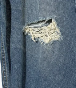 90's Loose Straight Pants - Indigo - Damaged Denim