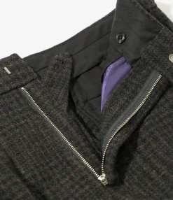 Side Tab Trouser - Charcoal - Wool Glen Plaid