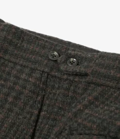 Side Tab Trouser - Charcoal - Wool Glen Plaid