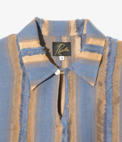 Sleeveless Dress - Beige/Blue - Stripe Cut Jacquard