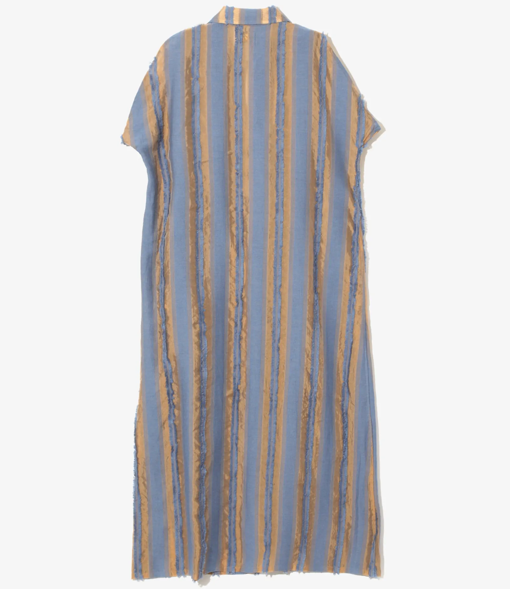 Sleeveless Dress - Beige/Blue - Stripe Cut Jacquard