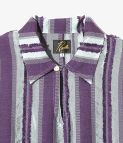 Sleeveless Dress - Sax/Purple - Stripe Cut Jacquard