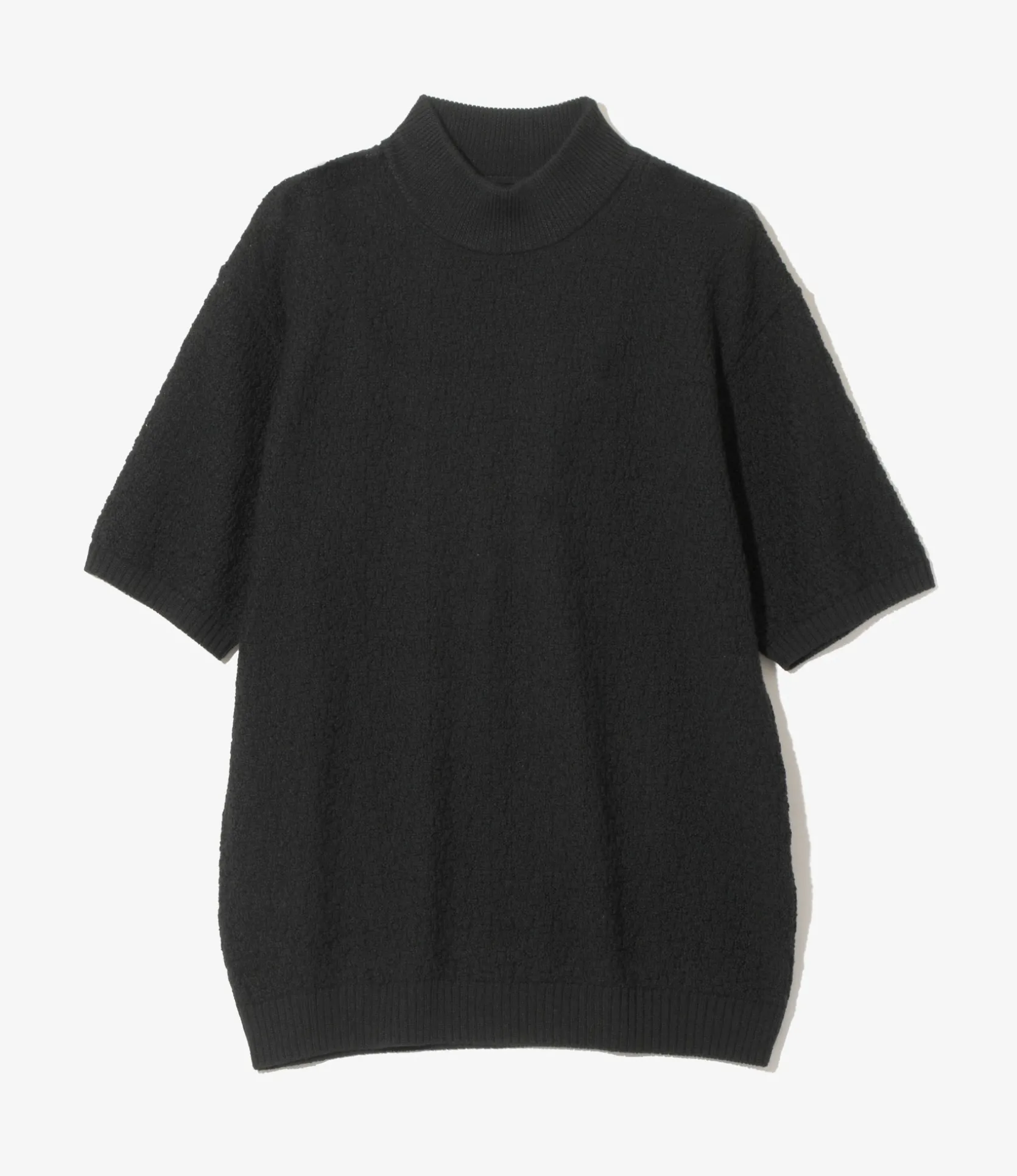 S/S Mock Neck Sweater - Black - Merino Wool Knit