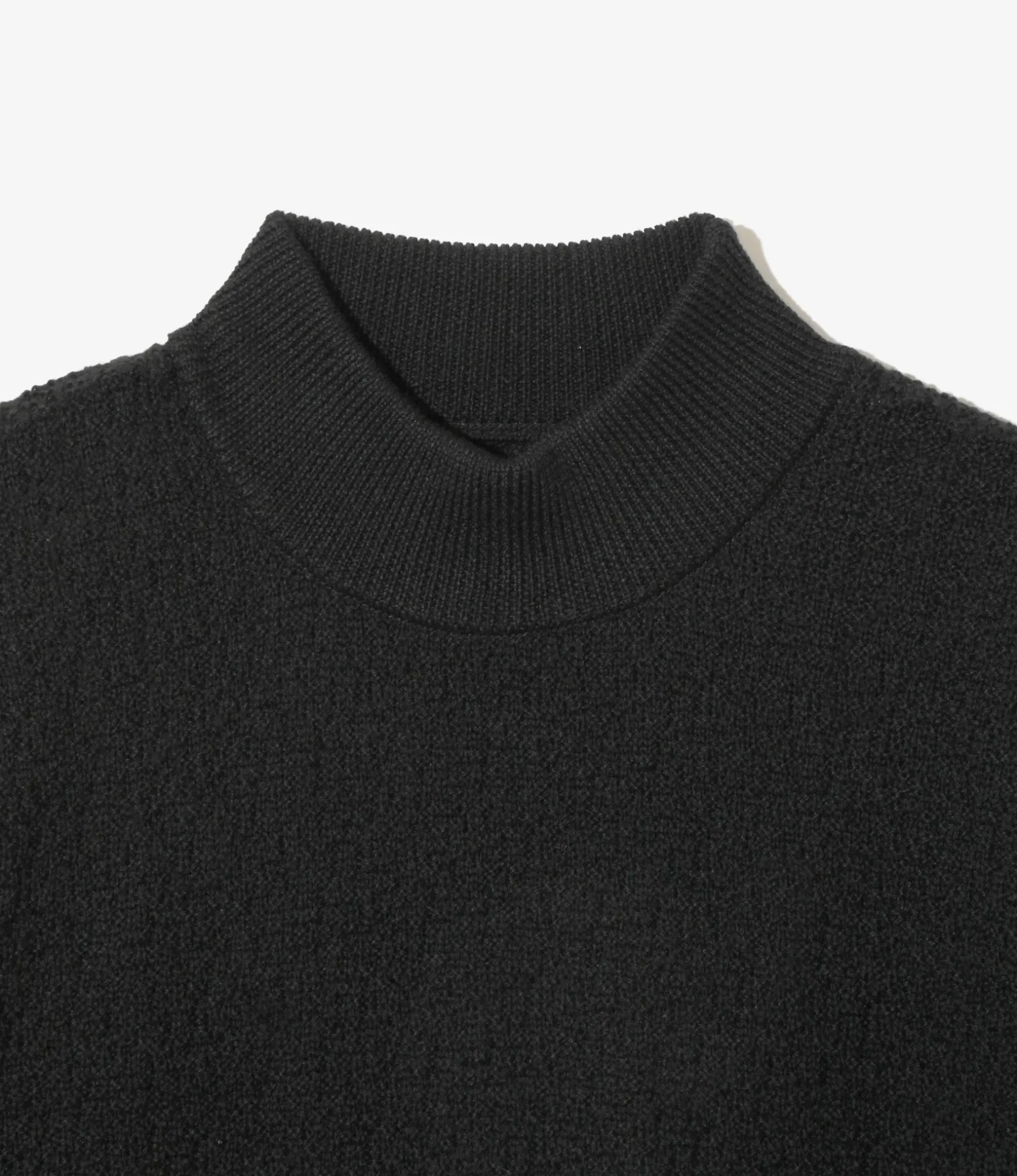 S/S Mock Neck Sweater - Black - Merino Wool Knit