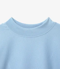 S/S Mock Neck Tee - Sax - Poly Pique