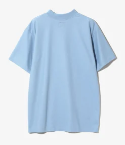 S/S Mock Neck Tee - Sax - Poly Pique