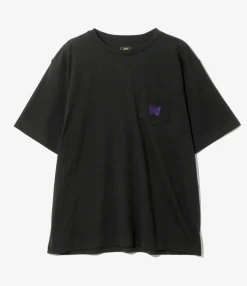 S/S Papillon Emb. Pocket Tee - Black - Cotton Jersey