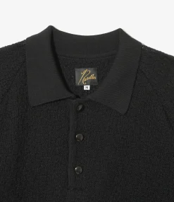 S/S Polo Sweater - Black - Merino Wool Knit