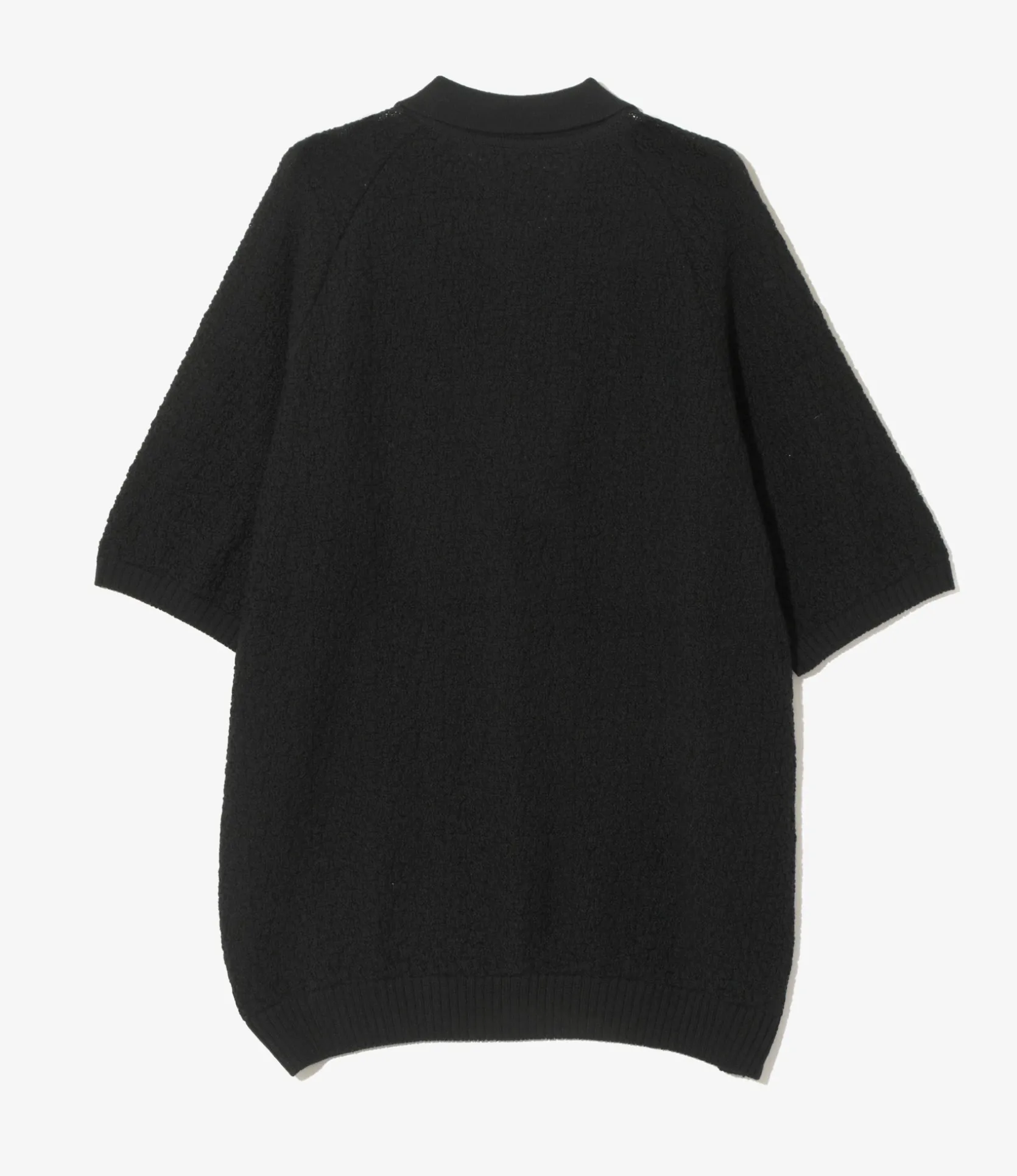 S/S Polo Sweater - Black - Merino Wool Knit