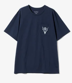 S/S Round Pocket Tee - Navy - Circle Horn
