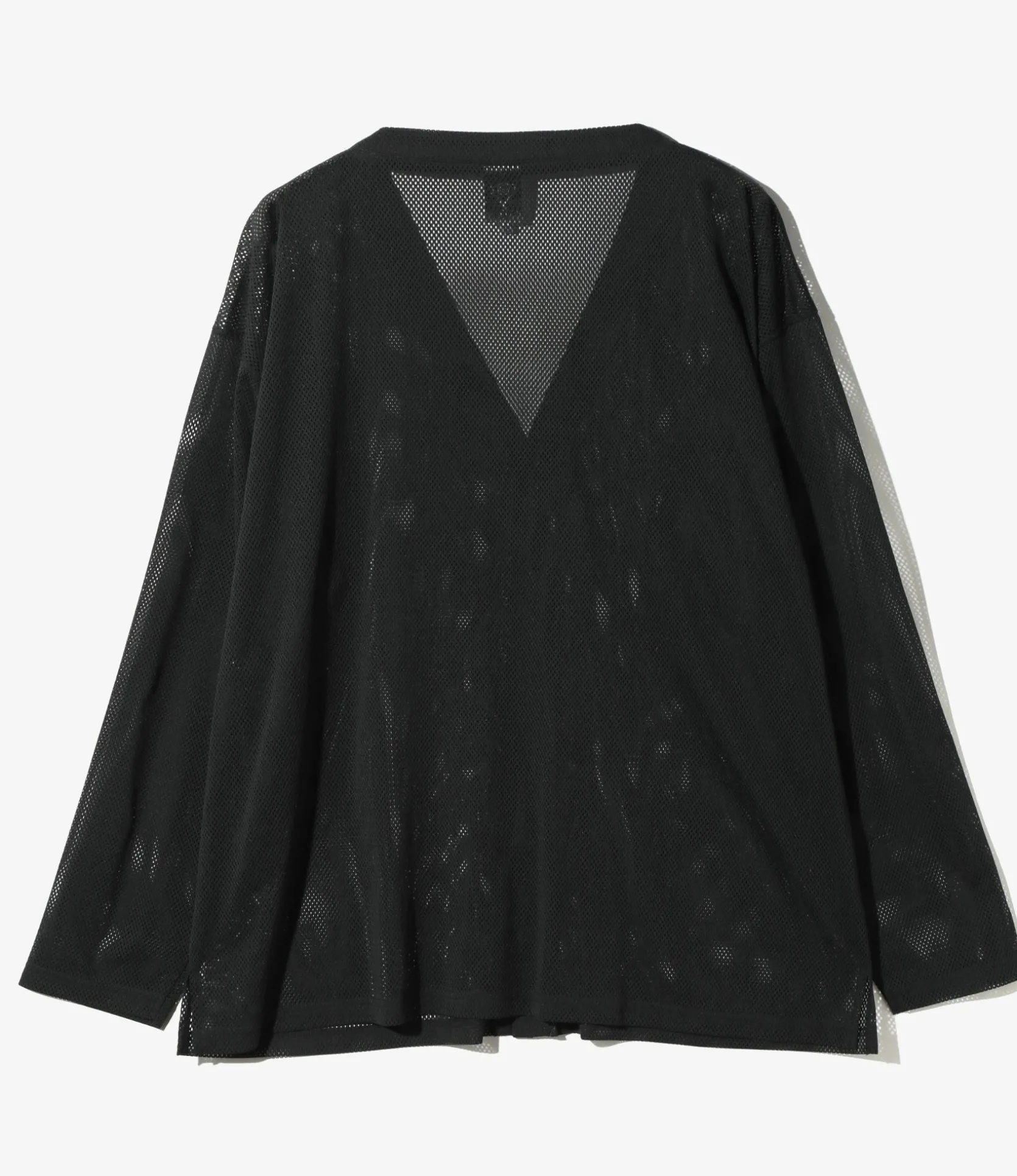 S.S. V Neck Cardigan - Black - Knit Mesh