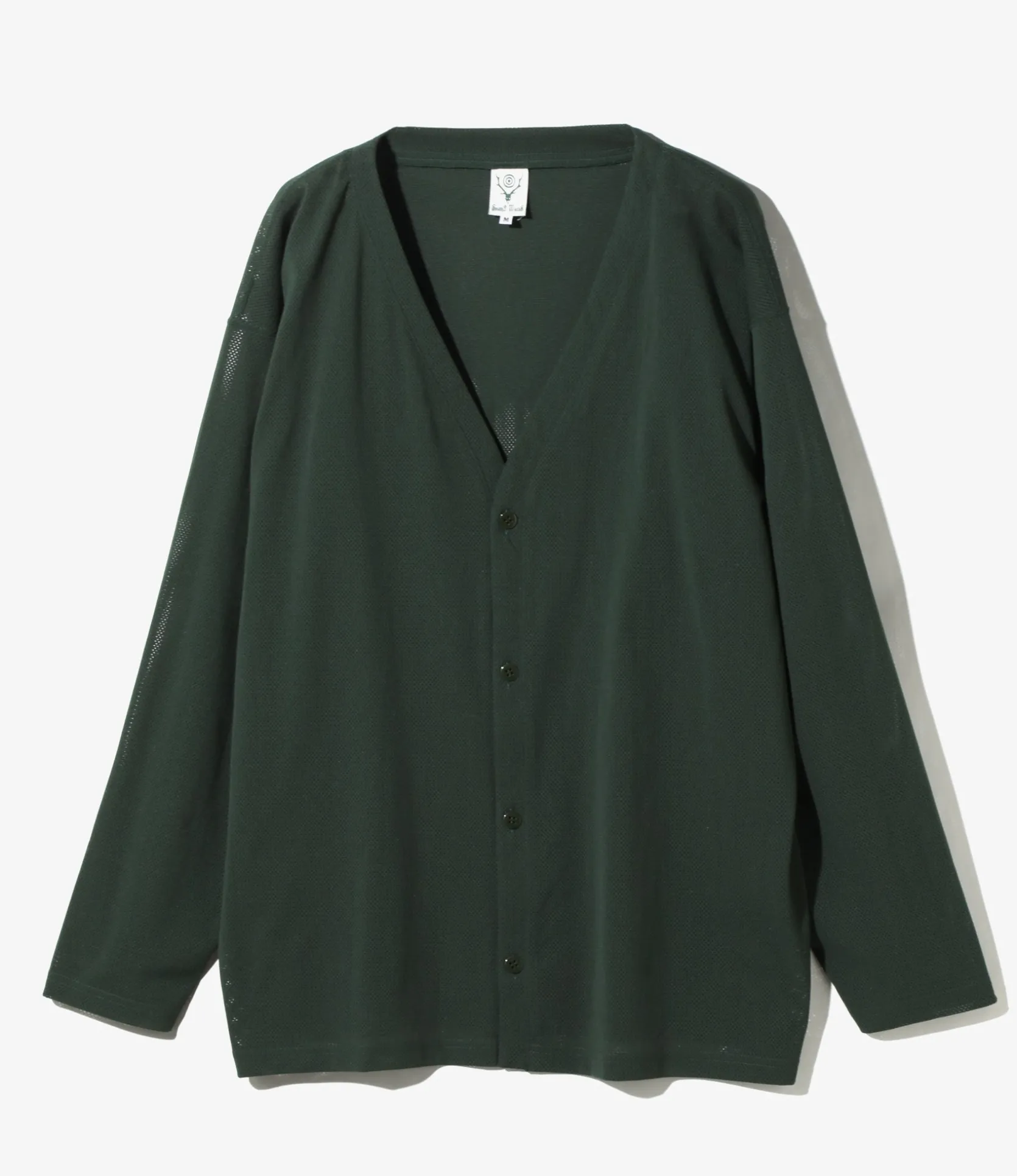 S.S. V Neck Cardigan - Dk. Green - Knit Mesh