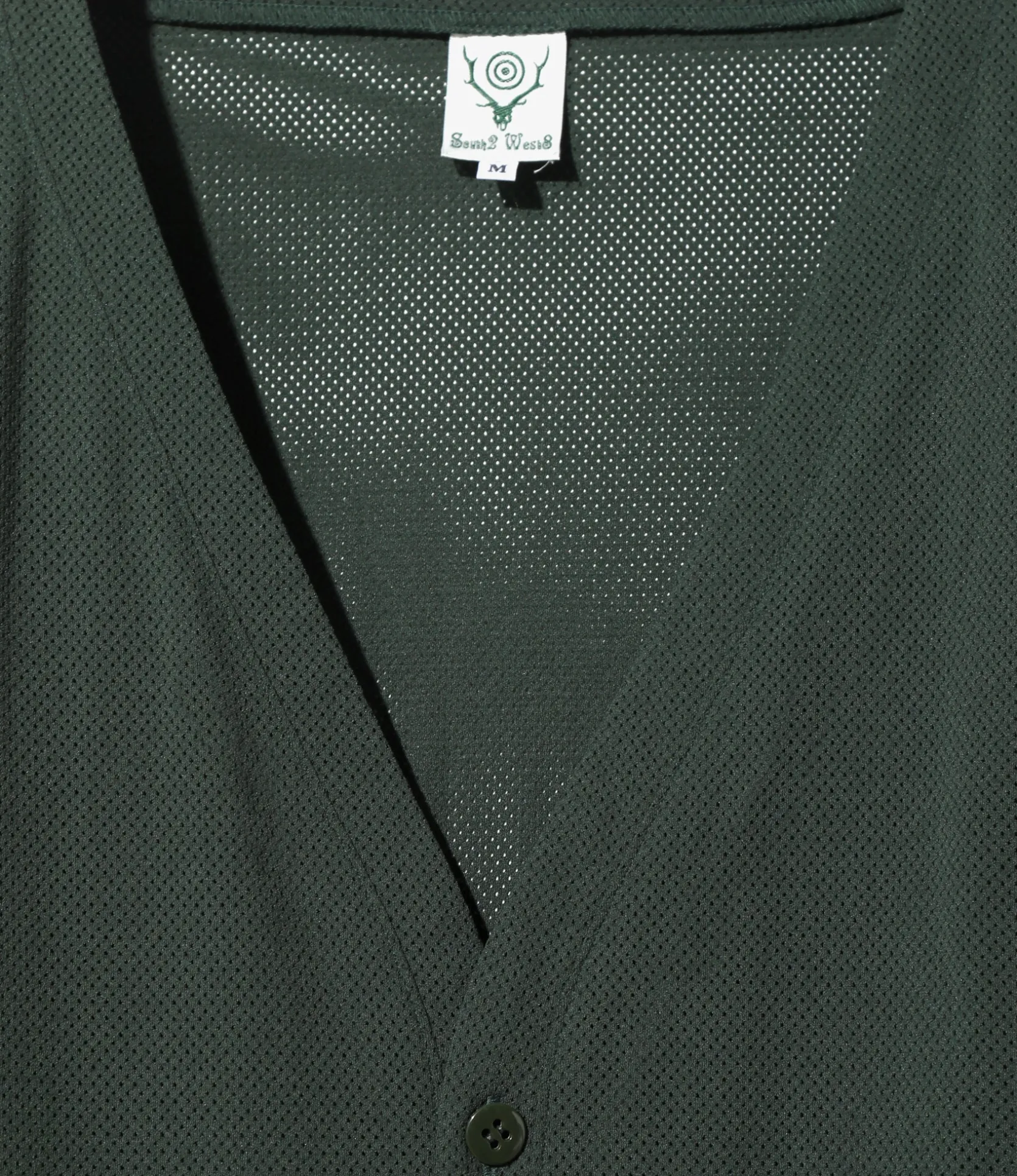 S.S. V Neck Cardigan - Dk. Green - Knit Mesh