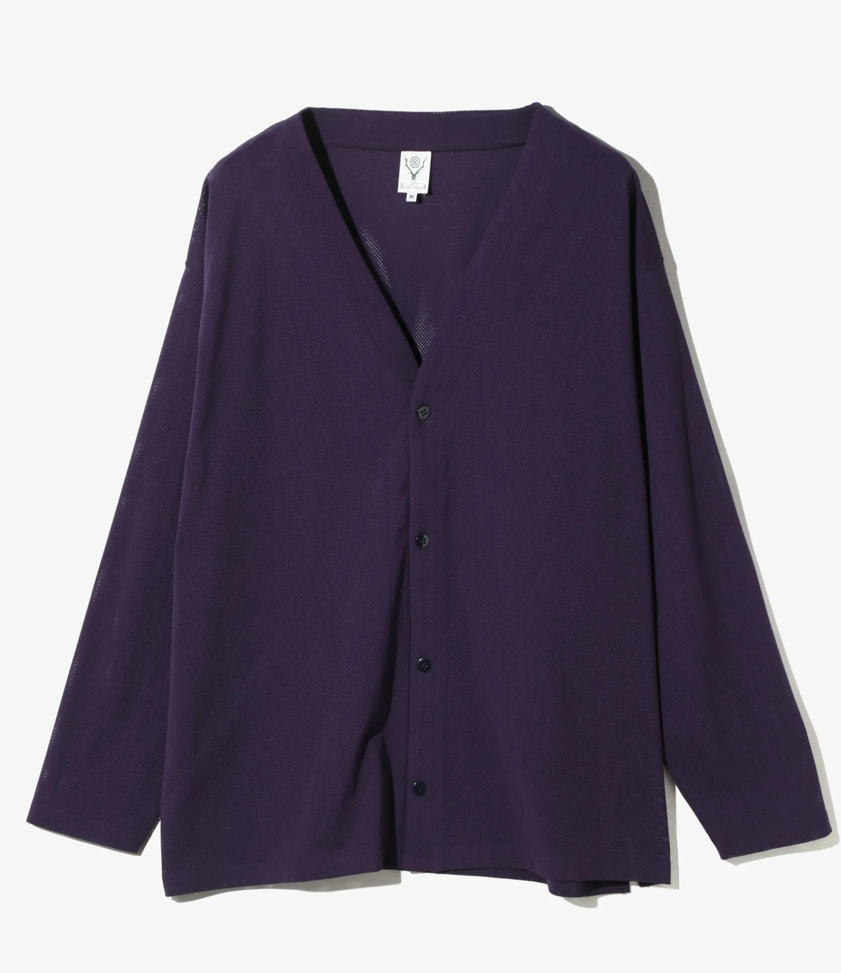 S.S. V Neck Cardigan - Dk. Purple - Knit Mesh