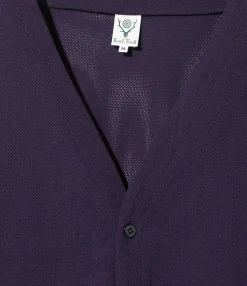 S.S. V Neck Cardigan - Dk. Purple - Knit Mesh