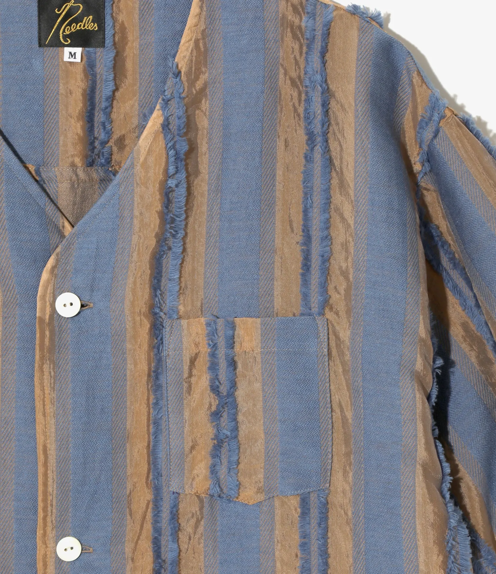 S/S V-Neck Shirt - Beige/Blue - Stripe Cut Jacquard