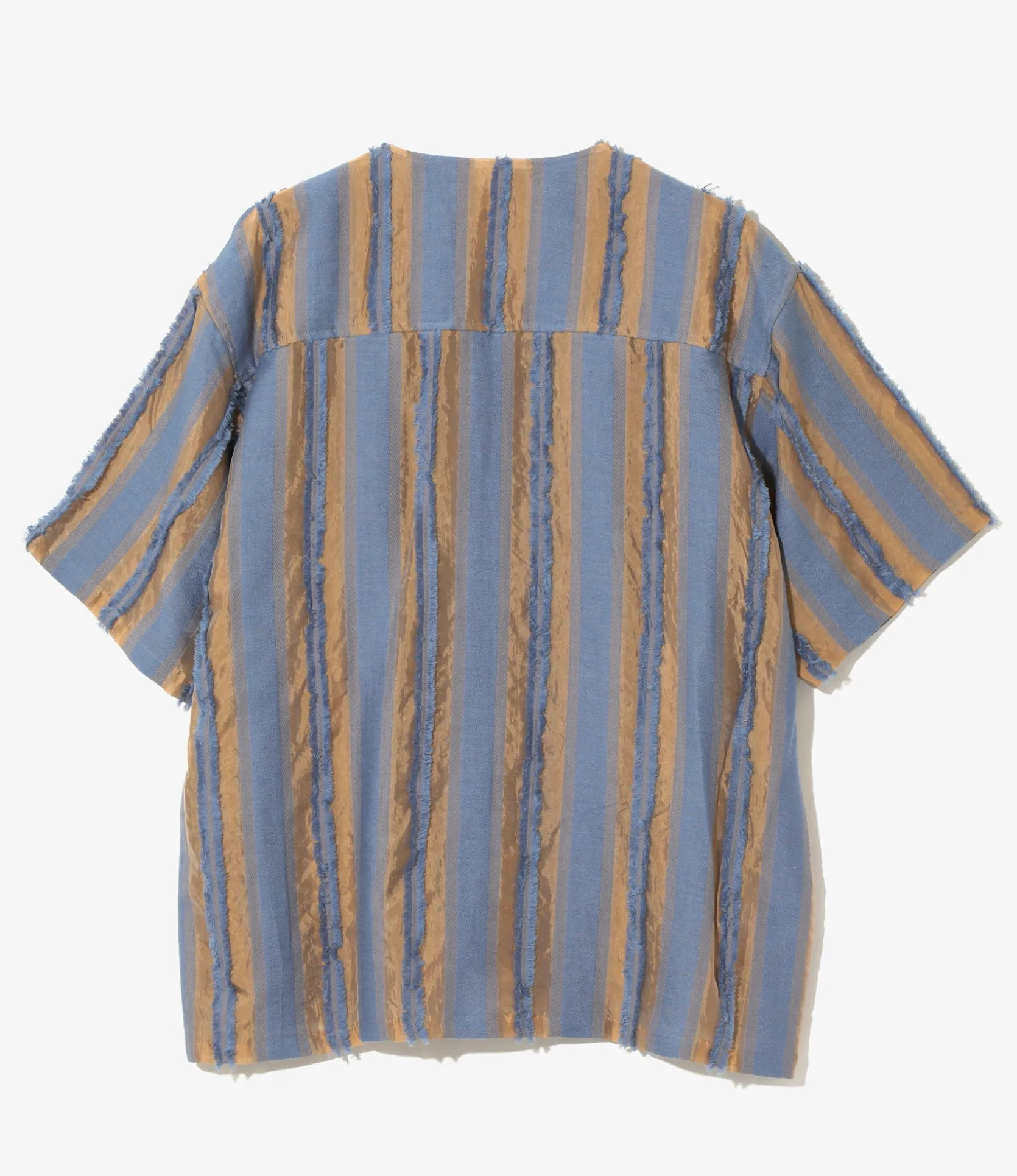 S/S V-Neck Shirt - Beige/Blue - Stripe Cut Jacquard