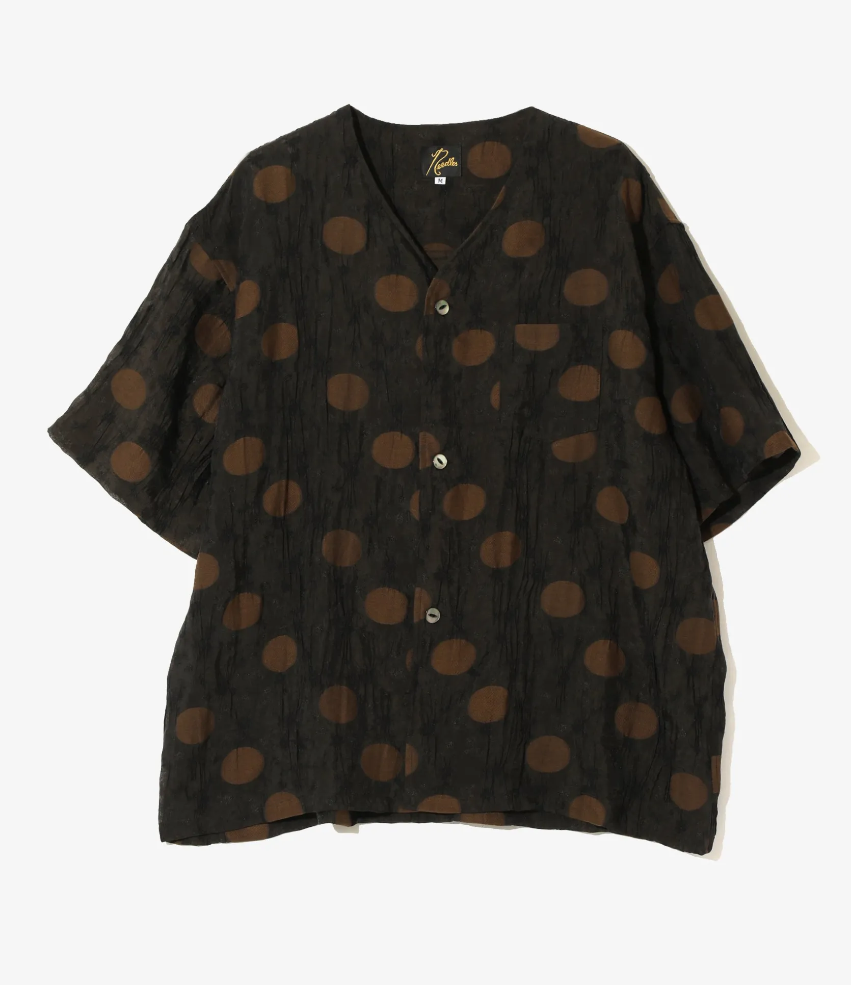 S/S V-Neck Shirt - Brown - Shrunken Jacquard / Polka Dots