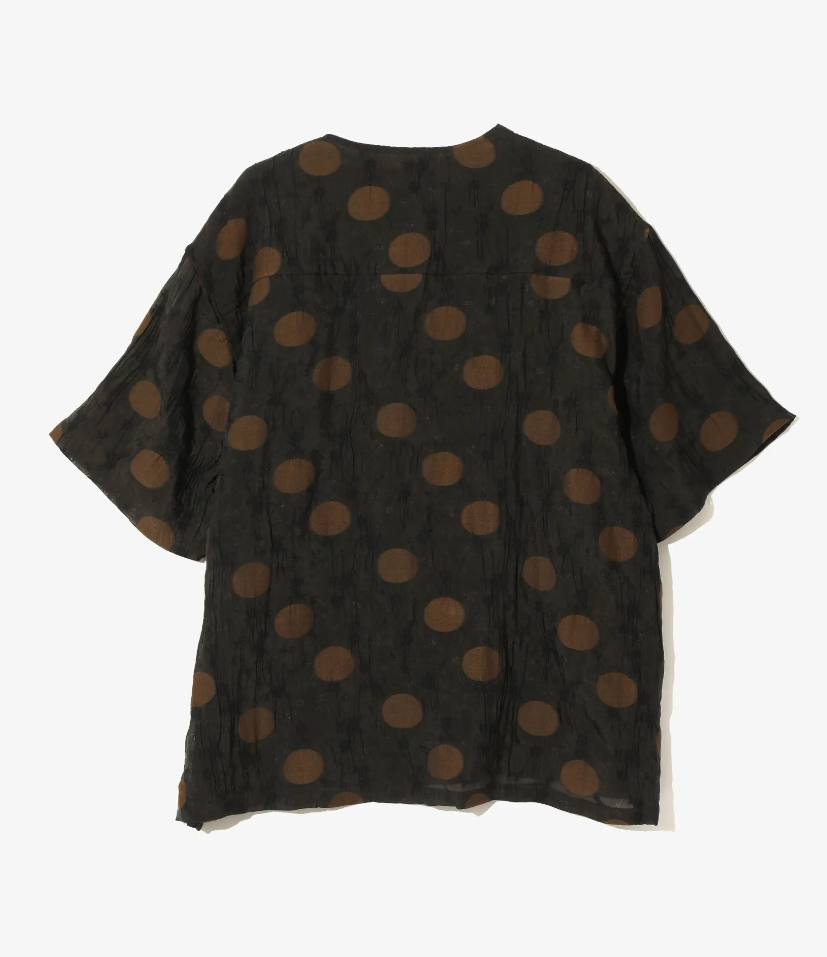 S/S V-Neck Shirt - Brown - Shrunken Jacquard / Polka Dots