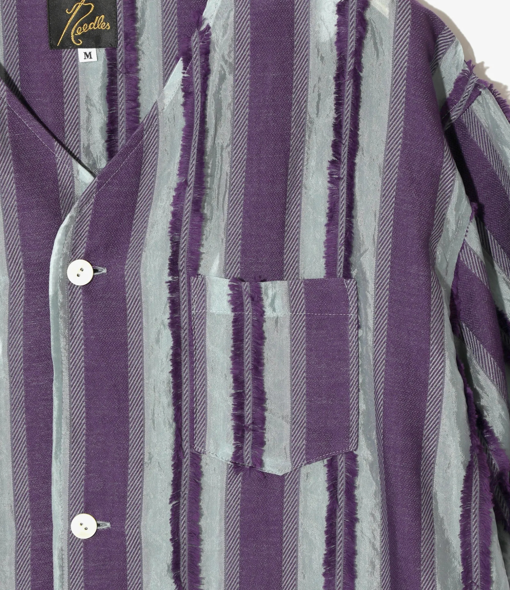 S/S V-Neck Shirt - Sax/Purple - Stripe Cut Jacquard