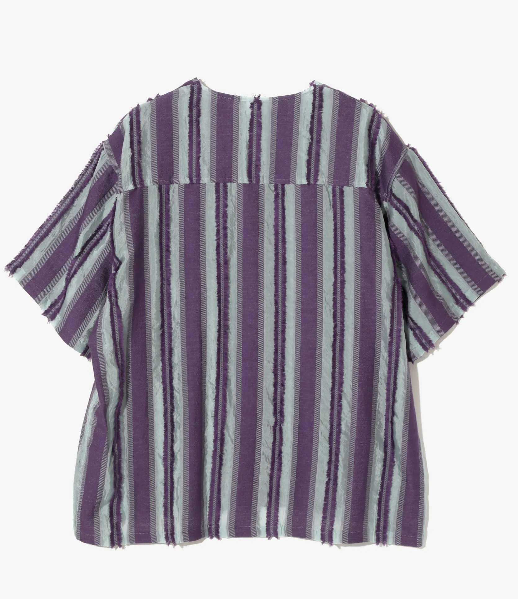 S/S V-Neck Shirt - Sax/Purple - Stripe Cut Jacquard