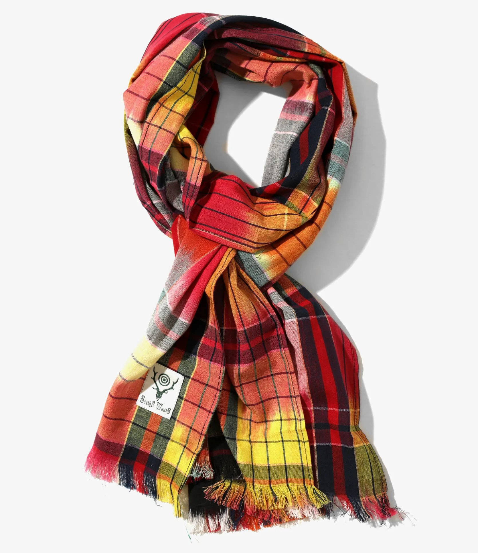 Stole - Red / Navy - Ikat Plaid