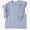 Swallow Asymmetric Frill Sleeve Top - Stripe
