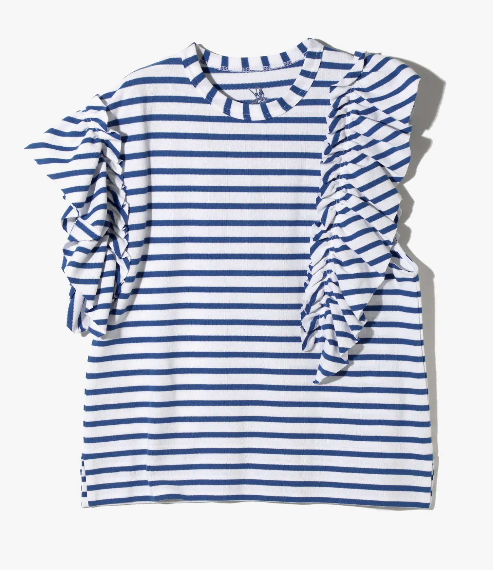 Swallow Asymmetric Frill Sleeve Top - Stripe