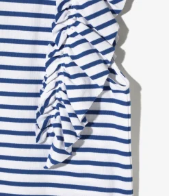 Swallow Asymmetric Frill Sleeve Top - Stripe
