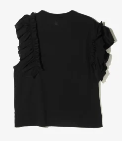 Swallow Asymmetric Frill Sleeve Top - Black