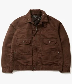 Trucker Jacket - Brown Polyester Fake Suede