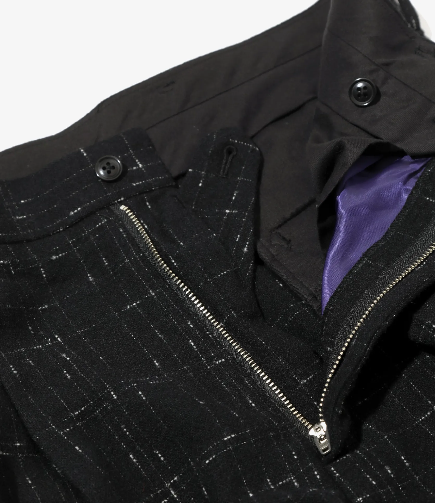 Tucked Trouser - Black - W/N Plaid Cloth