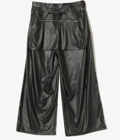 Tucked Wide Apron Pant - Black - Synthetic Leather