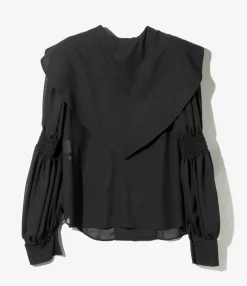 Two-way Cape Collar Blouse - Black - Voile
