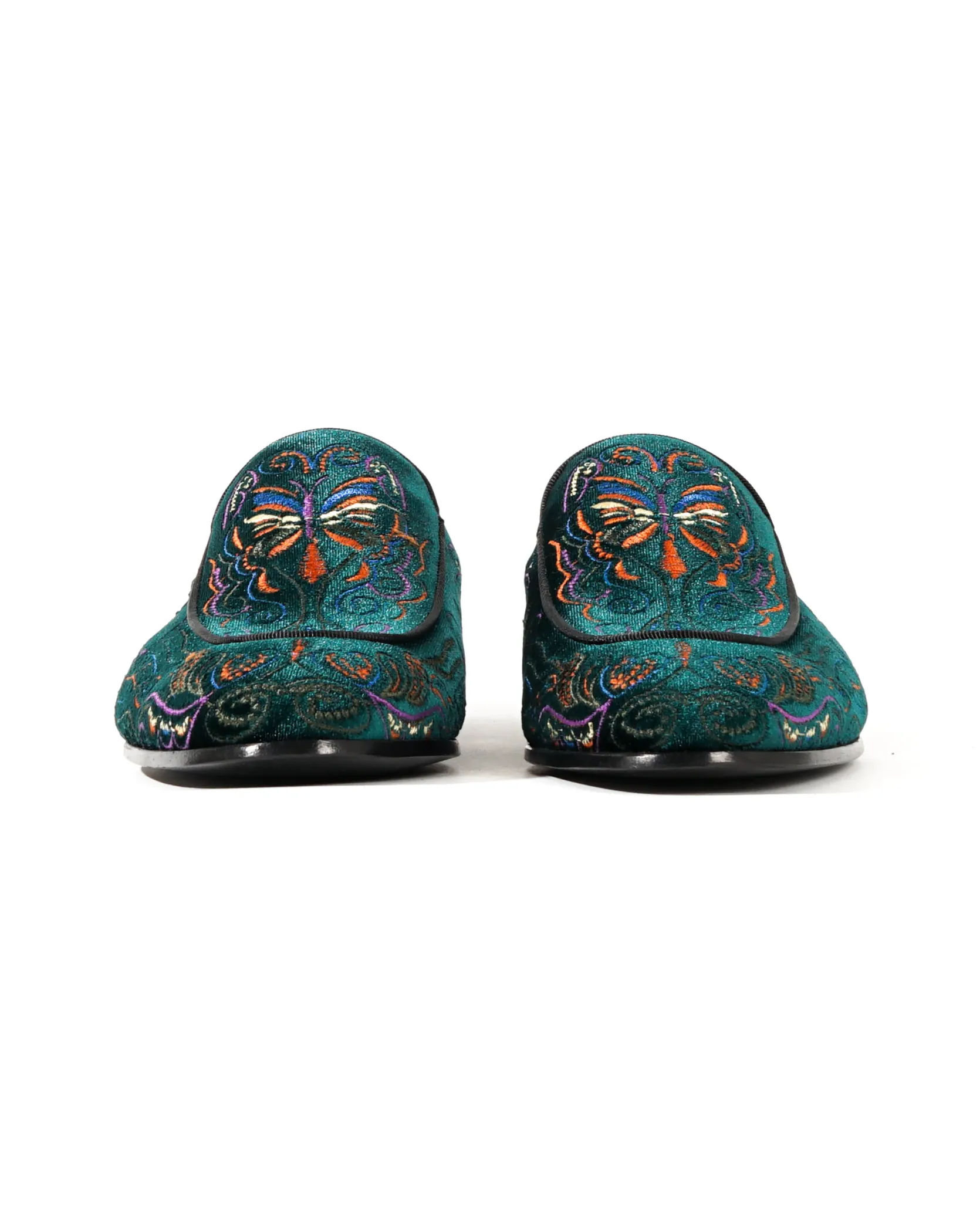 Velvet Mule Papillon Embroidery - Green