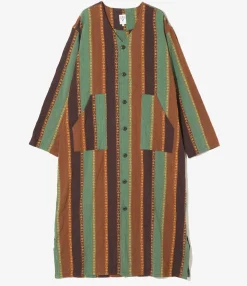 V-Neck Army Dress - Brown/Green - Dobby Stripe
