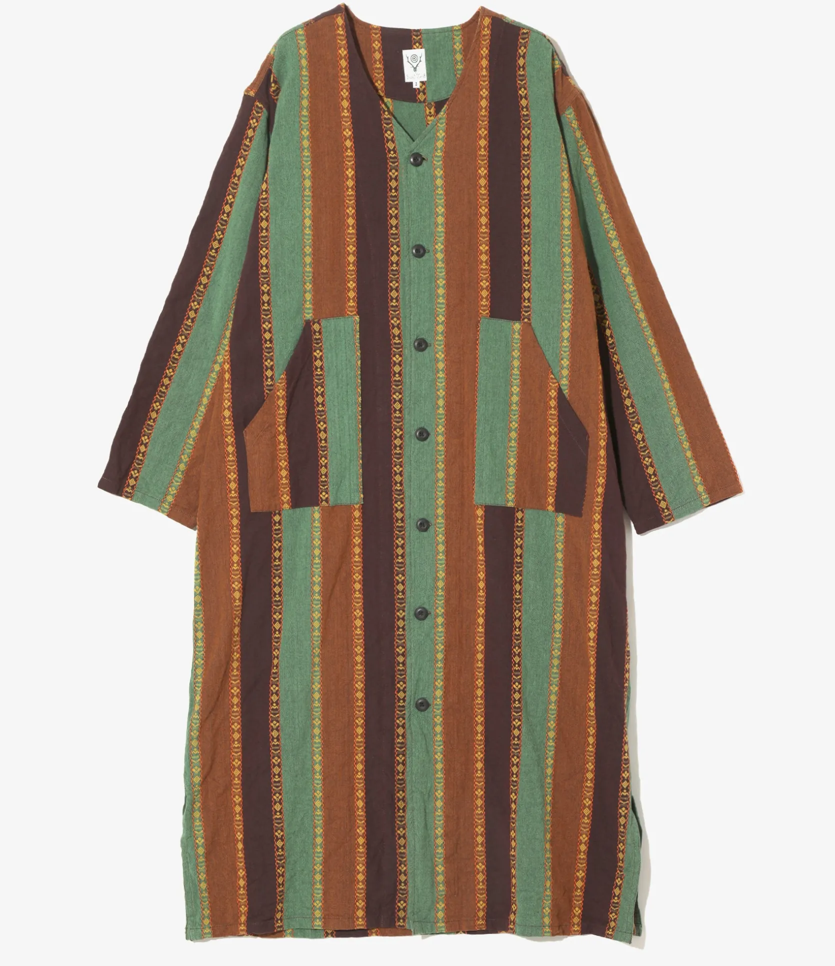 V-Neck Army Dress - Brown/Green - Dobby Stripe