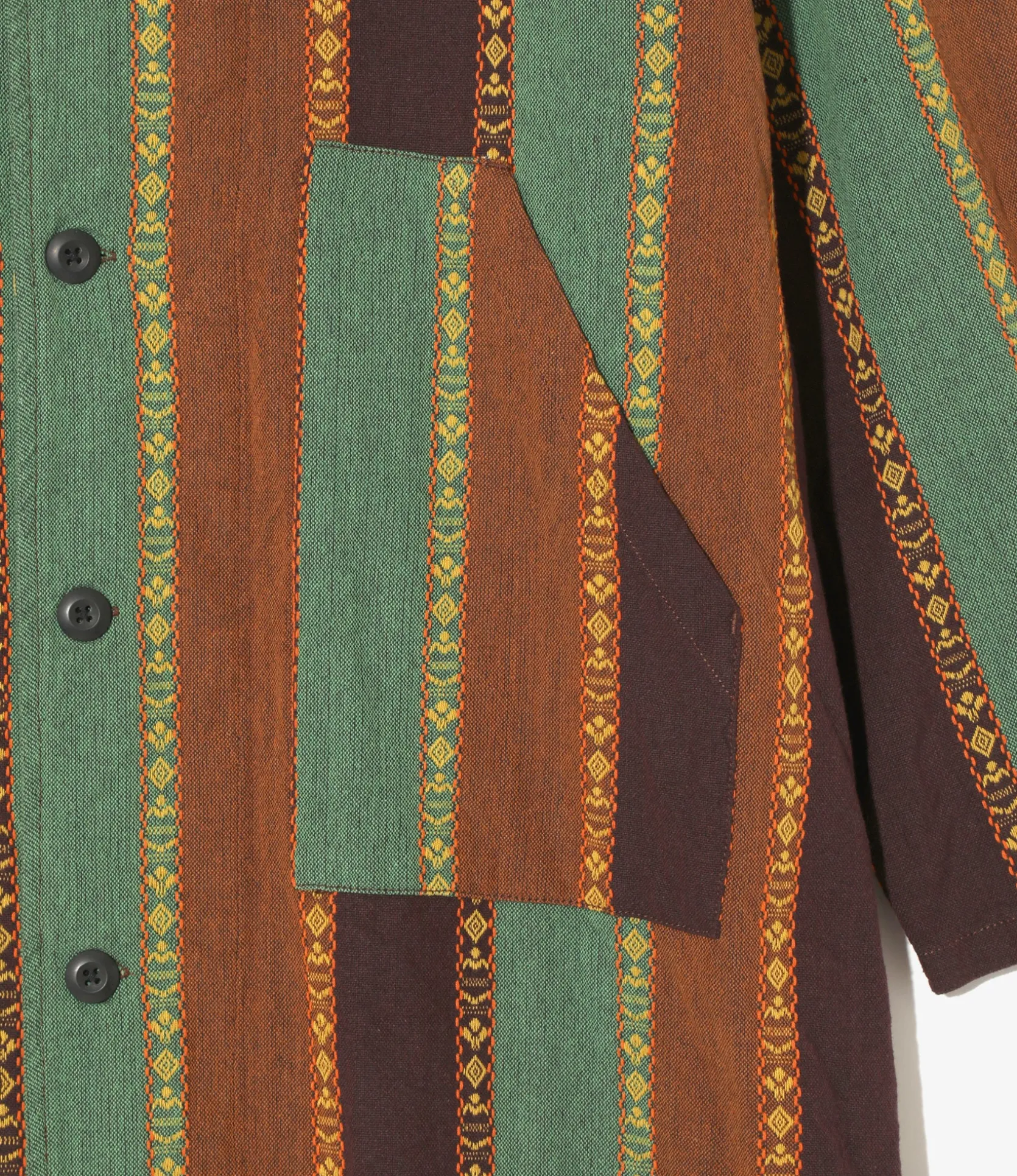 V-Neck Army Dress - Brown/Green - Dobby Stripe