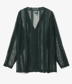 V-Neck Cardigan - Green- Poly Lace