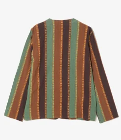 V-Neck Jacket - Brown/Green - Dobby Stripe