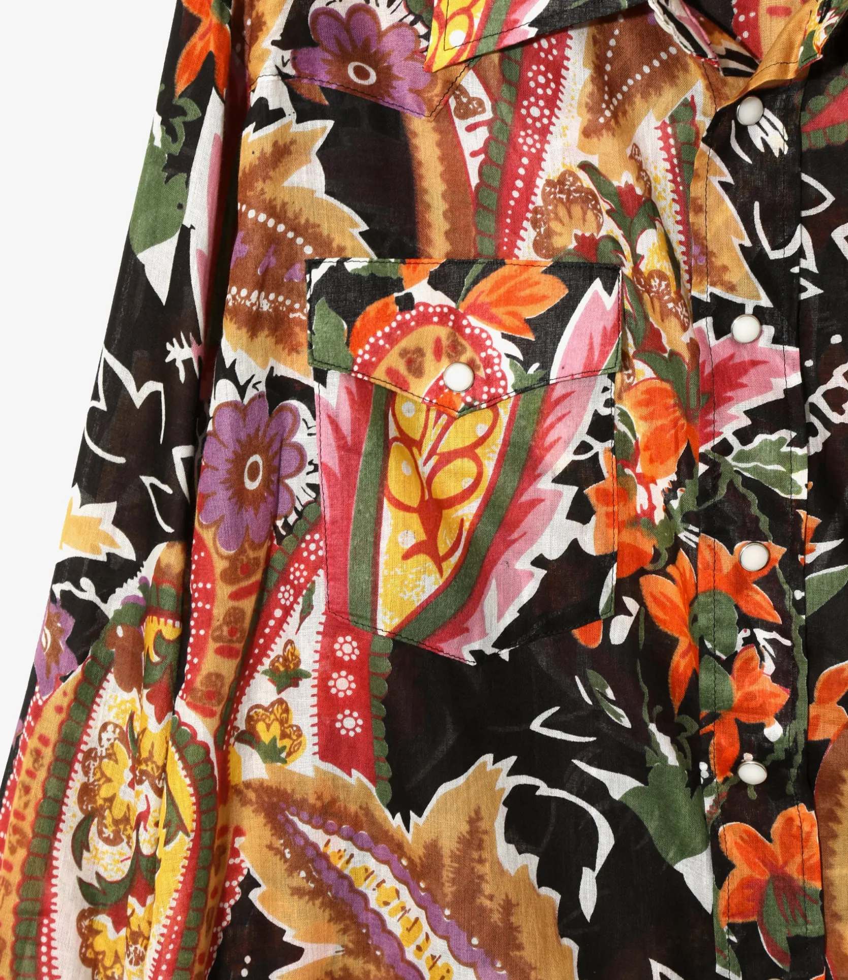 Western Shirt - Black - Printed Cotton Lawn / Floral