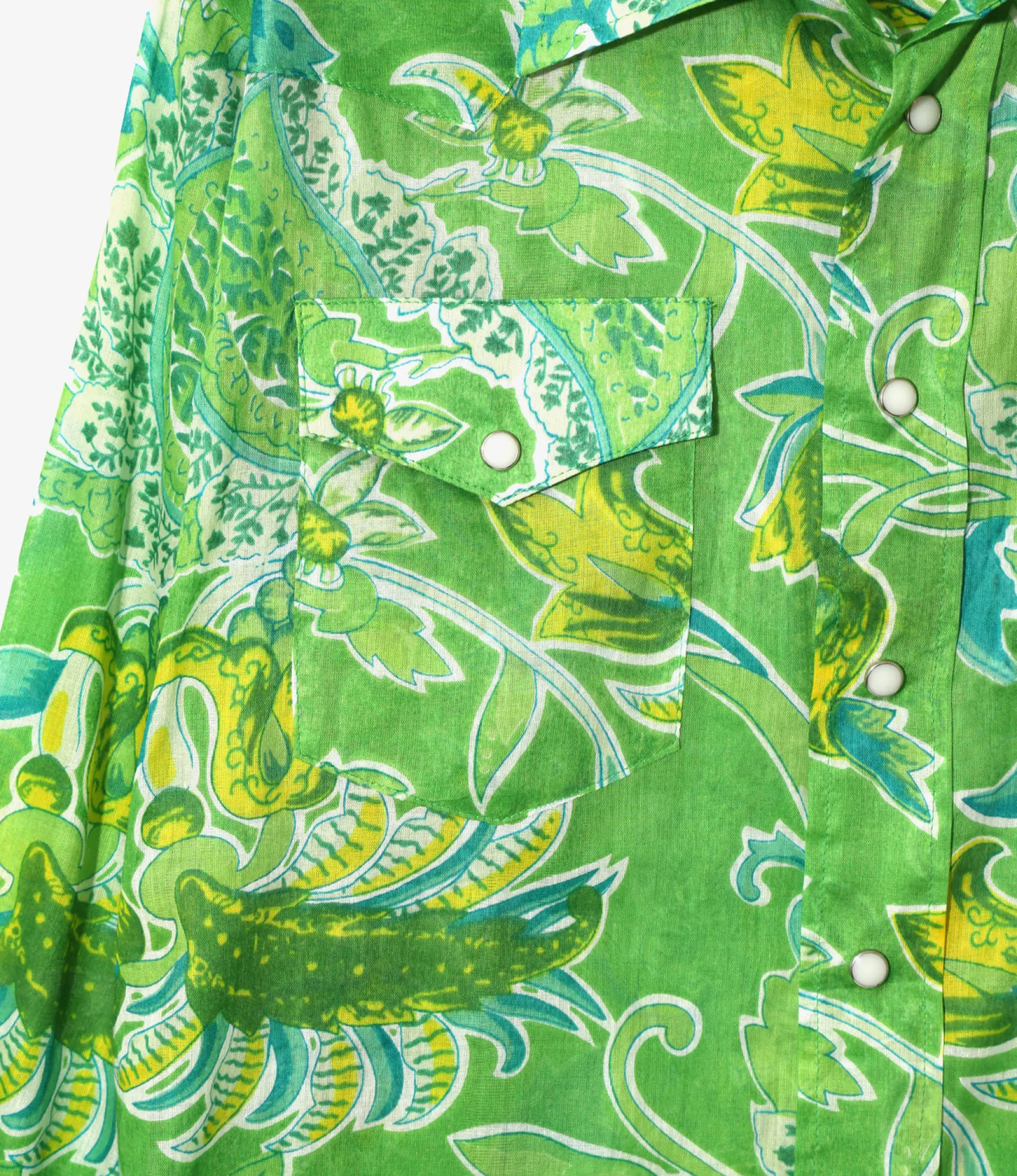 Western Shirt - Green - Printed Cotton Lawn / Floral