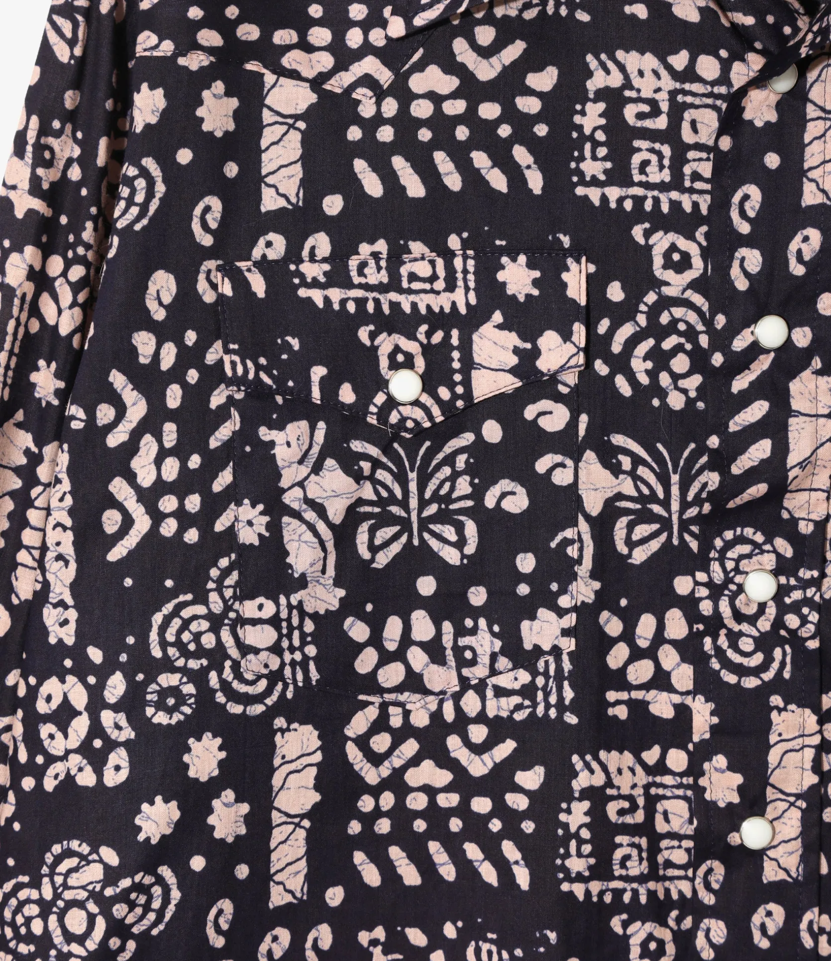 Western Shirt - Navy - Printed Cotton Lawn / Batik