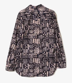 Western Shirt - Navy - Printed Cotton Lawn / Batik